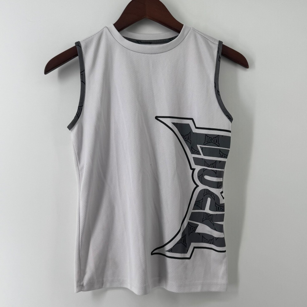Tapout Boys Size 12 Sleeveless Athletic Mesh Shirt White Graphic Logo TKS-46005